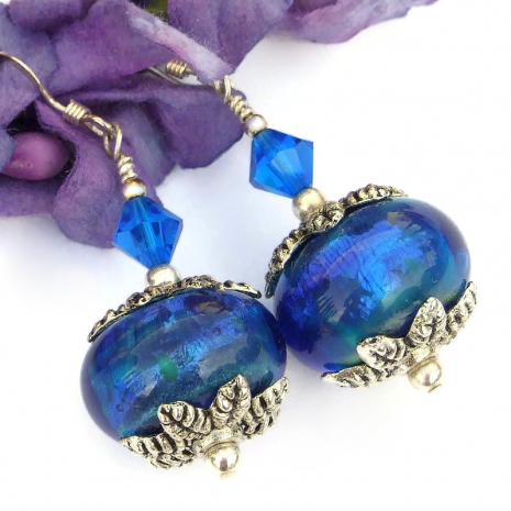 deep space inspired blue lampwork glass jewelry swarovski crystals