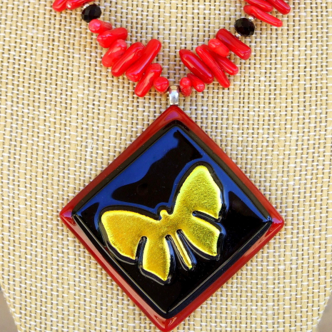 dichroic golden butterfly handmade pendant necklace