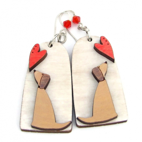 dog dogs lover jewelry handmade lightweight wood red crystals