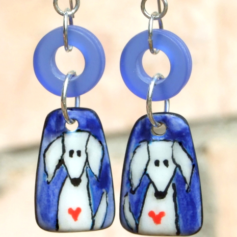 dog heart boho earrings handmade gift for women white blue red lightweight