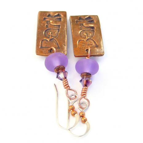 dog lover bark jewelry handmade purple lilac lampwork swarovski crystals