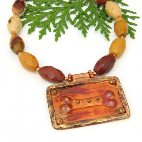dog lover bone mookaite jasper gemstone jewelry necklace gift