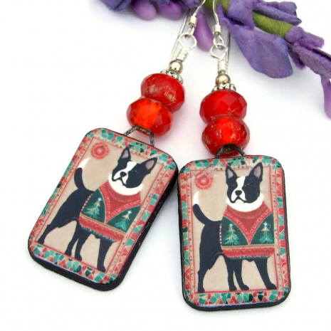 dog lover boston terrier earrings handmade christmas holiday gift