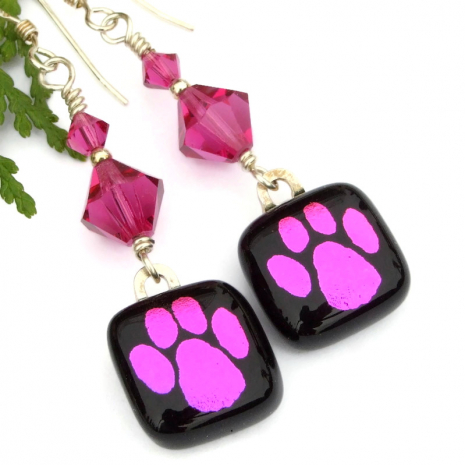 dog lover cat lover pink black earrings swarovski crystals