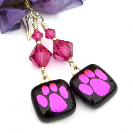 dog lover cat lover pink black jewelry swarovski crystals