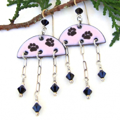 dog lover cat paw print jewelry enamel swarovski crystals