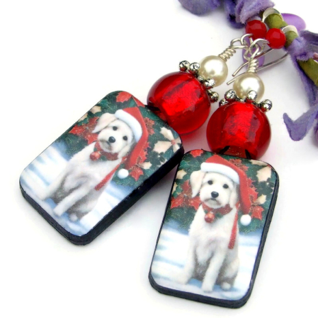 dog lover christmas jewelry puppy handmade red white santa hat