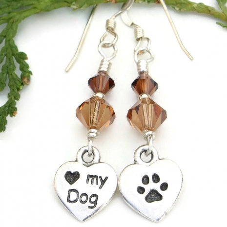 dog lover handmade earrings love my dog paw prints hearts