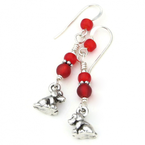 dog lover handmade jewelry silver charms red glass