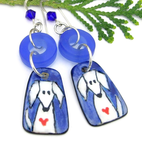 dog lover hearts jewelry boho ceramic blue sea glass swarovski crystals