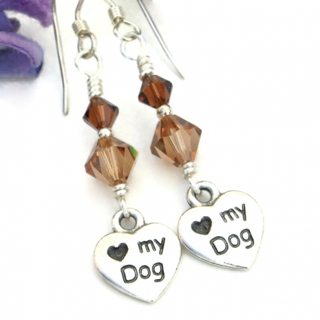 dog lover jewelry handmade hearts paw prints brown swarovski crystals