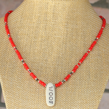 dog lover necklace handmade gift for women woof pendant