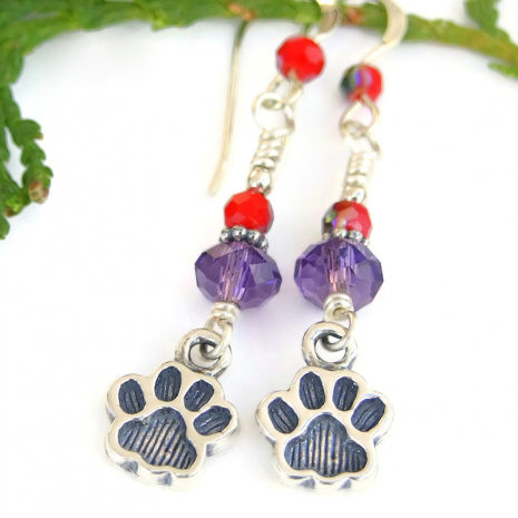 dog lover paw print handmade jewelry sterling silver red purple