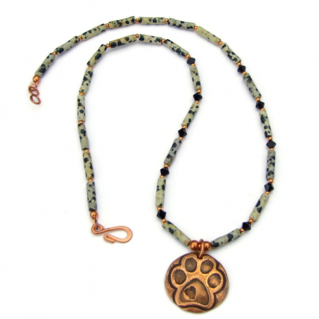 dog lover paw print necklace heart dalmatian jasper handmade jewelry