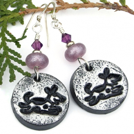 dog lover puppy handmade jewelry silver black lavender purple