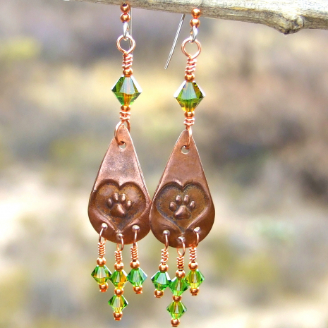 dog paw print heart earrings handmade gift for women