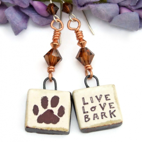 dog paw print live love bark jewelry ceramic swarovski crystals