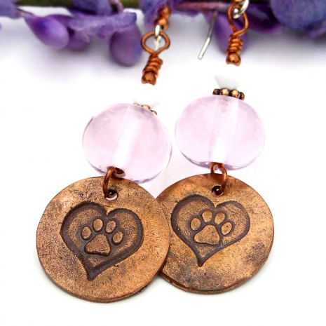 dog paw prints and hearts dangle jewelry