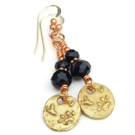 dog paw prints hearts earrings handmade rustic bronze gift for women