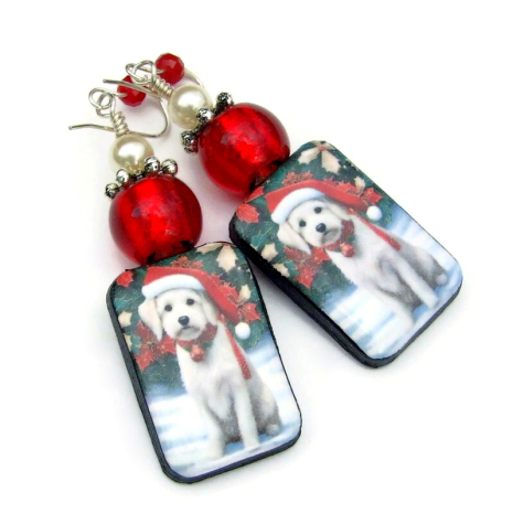 dog puppy christmas handmade earrings gift for her