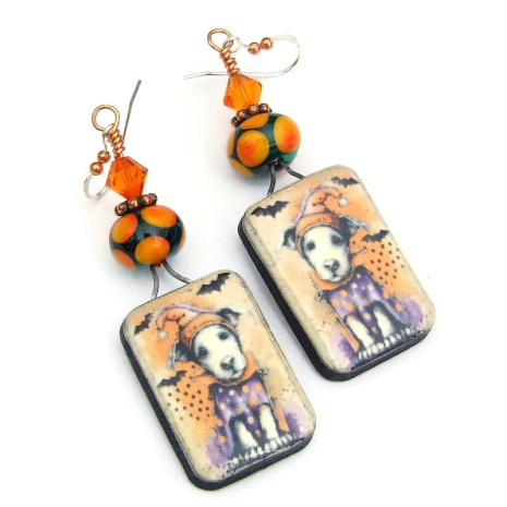 dogs puppies handmade halloween bats earrings gift for her ceramic