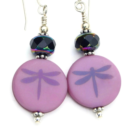 dragonfly handmade earrings gift purple laser etched