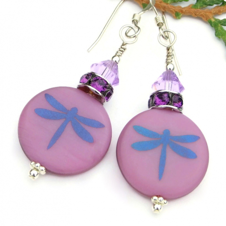 dragonfly jewelry handmade purple laser etched swarovski crystals