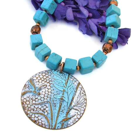 dragonfly pendant jewelry turquoise magnesite copper