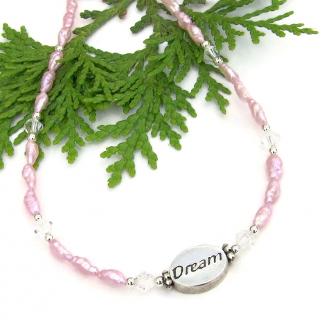 dream focal pink vintage pearl necklace handmade jewelry swarovski crystals