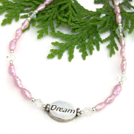 dream jewelry handmade sterling silver pink vintage pearls swarovski crystals