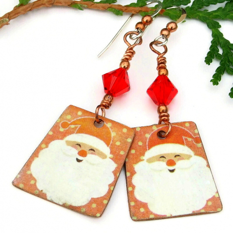 earrings holiday christmas santa claus red swarovski crystals