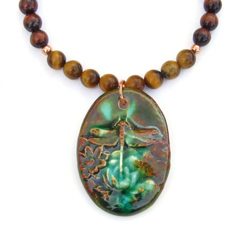 earthy dragonfly lotus flowers handmade jewelry gift for her gemstones