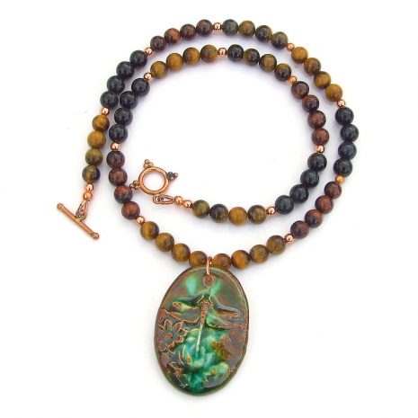 earthy dragonfly lotus flowers handmade necklace gift for her gemstones