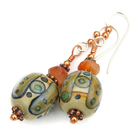 earthy tribal symbols lampwork jewelry handmade gift for women