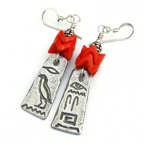 egyptian hieroglyph earrings handmade gift for her