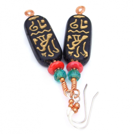 egyptian hieroglyph jewelry handmade earrings gift for her