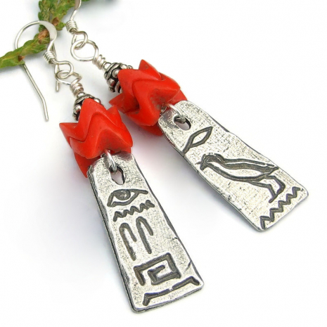 egyptian hieroglyphs handmade jewelry vintage red snake vertebrae glass beads