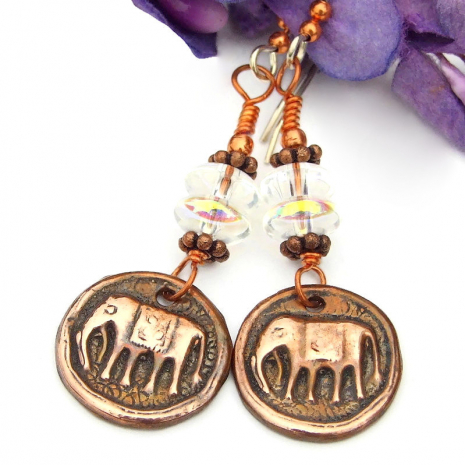 elephant earrings rustic wax seal style
