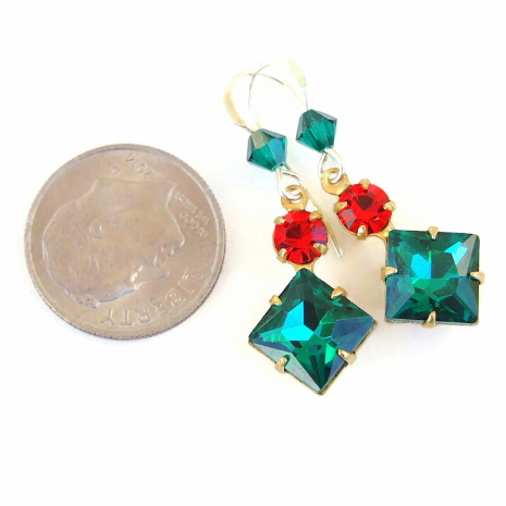 emerald green ruby red crystal handmade jewelry christmas holiday gift for her