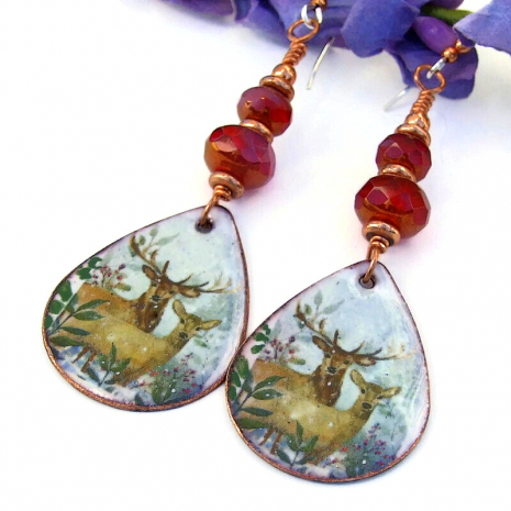 enamel christmas deer teardrop earrings gift for her