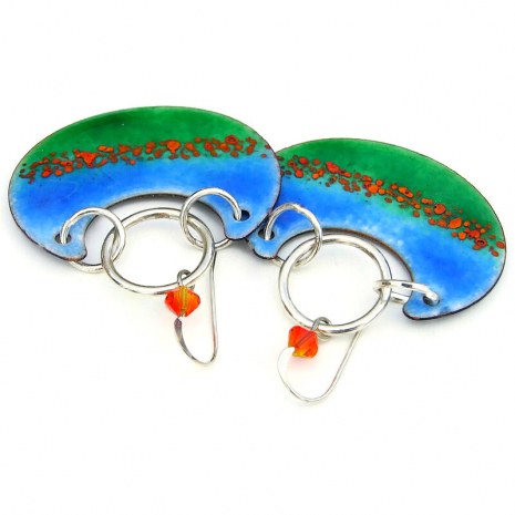 enamel poppy flower handmade jewelry boho swarorvski crystals