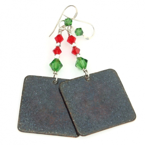 enameled back side of polar bear christmas dangle earrings