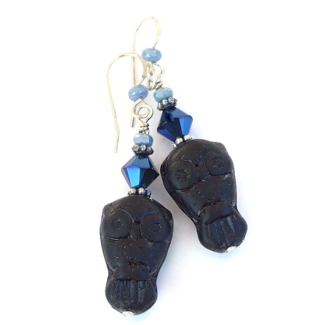 etched matte black back side of handmade owl earrings