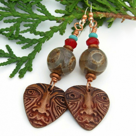 tribal face earrings one of a kind gift