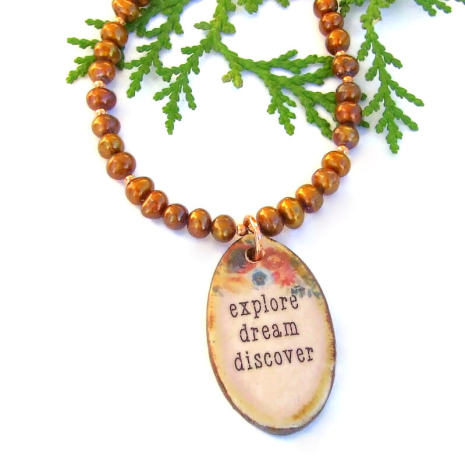 explore dream discover handmade necklace inspirational pearls