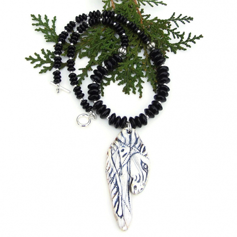 faux scrimshaw viking horse jewelry necklace