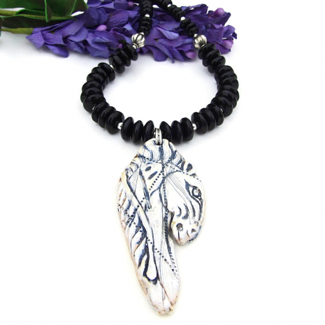 faux scrimshaw viking horse necklace
