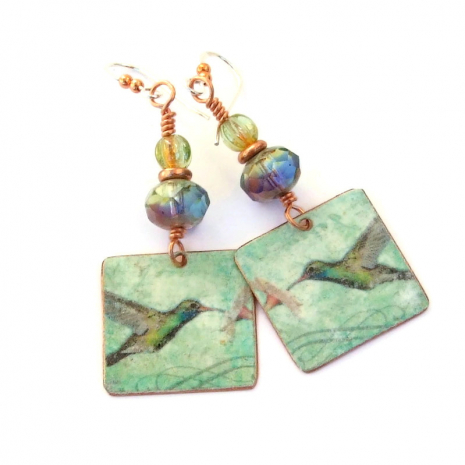 faux vintage hummingbird earrings gift for her