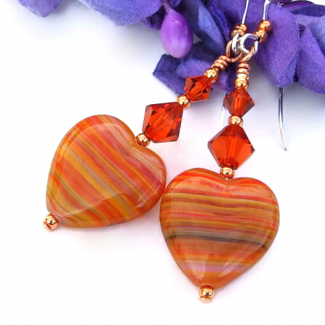 fiery orange heart jewelry gift for women valentines day