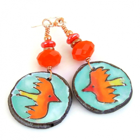 firebird earrings handmade bird gift for women